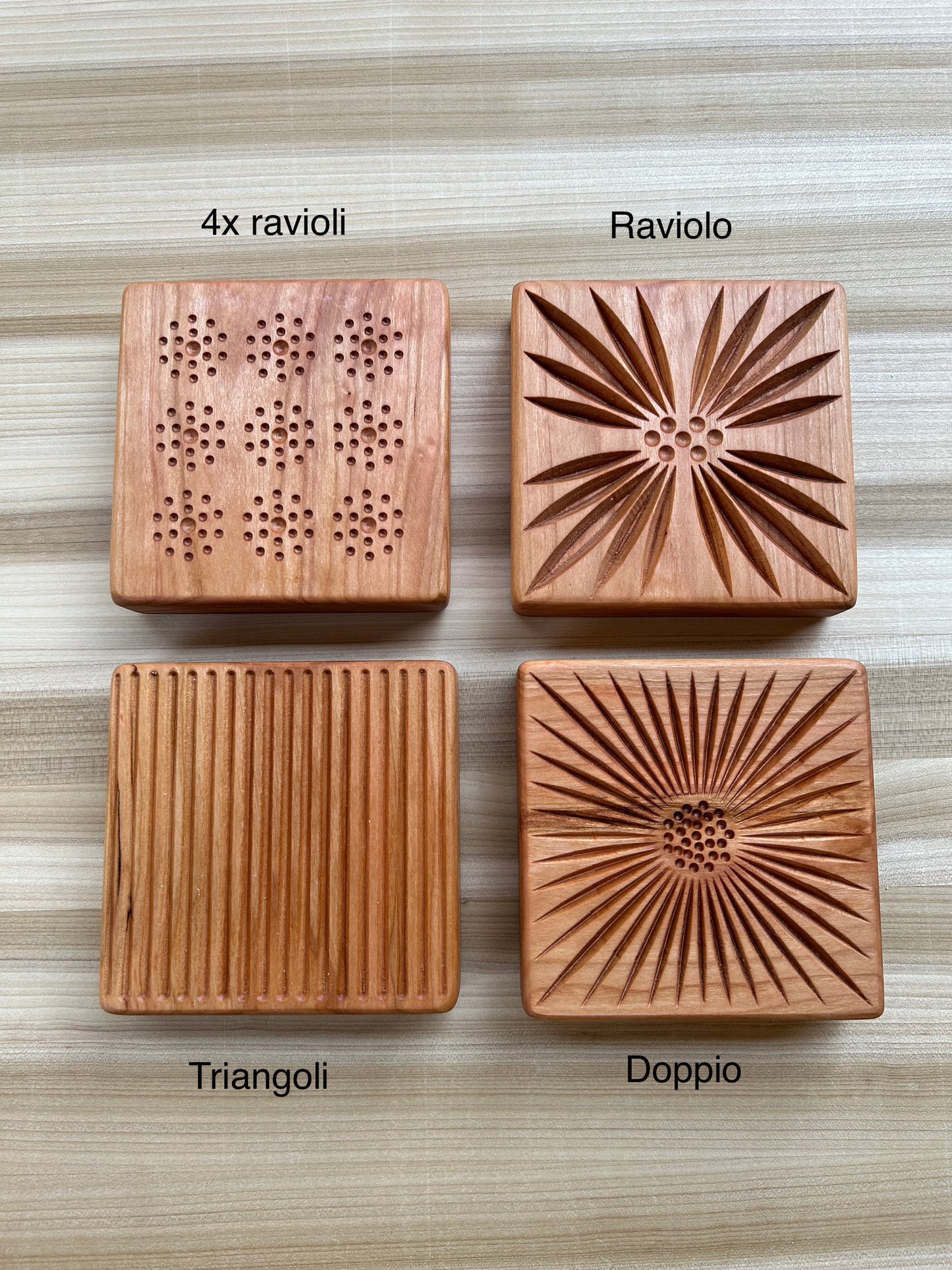 Sunburst ravioli molds, double sided. Maple, walnut & cherry
