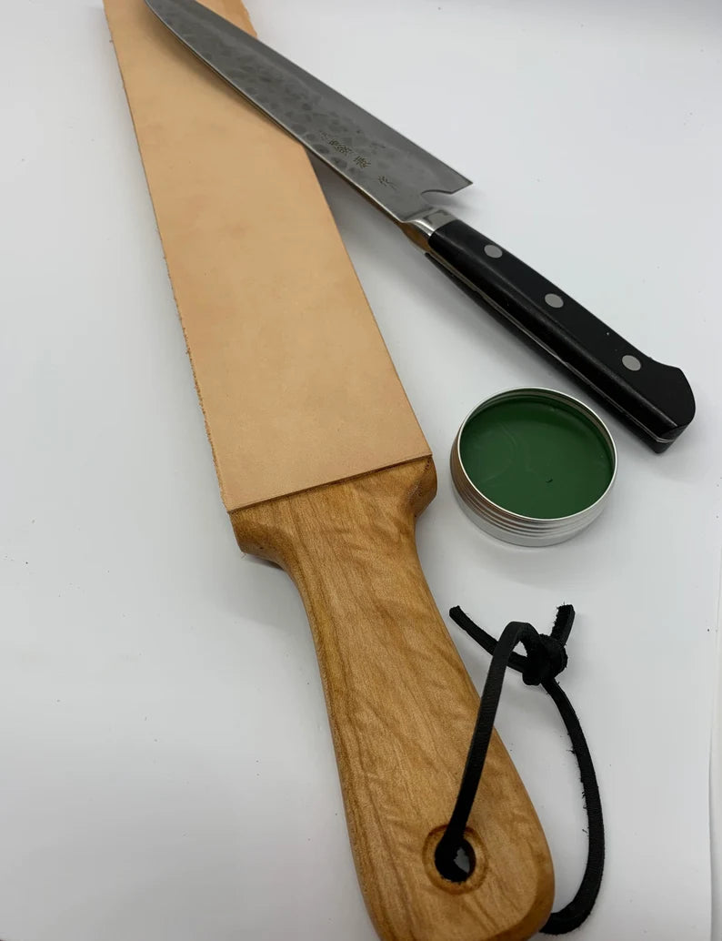 Leather knife strop, double sided, for kitchen, chef knives, razors